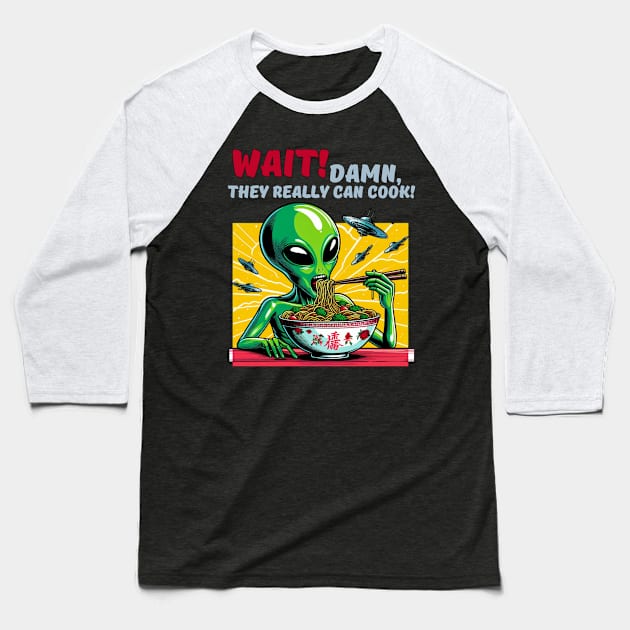 Alien likes human food Baseball T-Shirt by ViaSabo